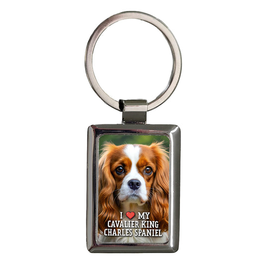 I Love My Cavalier King Charles Spaniel Dog Heart Rectangle Metal Keychain