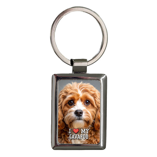 I Love My Cavapoo Dog Heart Rectangle Metal Keychain