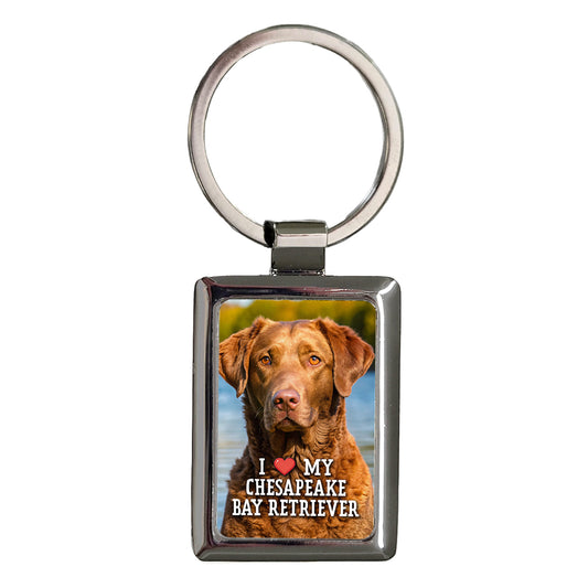 I Love My Chesapeake Bay Retriever Dog Heart Rectangle Metal Keychain