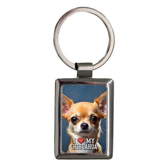 I Love My Chihuahua Dog Heart Rectangle Metal Keychain