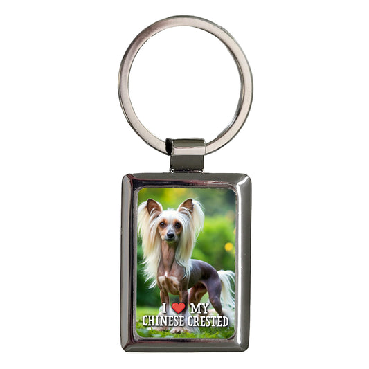 I Love My Chinese Crested Dog Heart Rectangle Metal Keychain