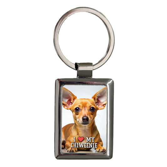 I Love My Chiweenie Dog Heart Rectangle Metal Keychain