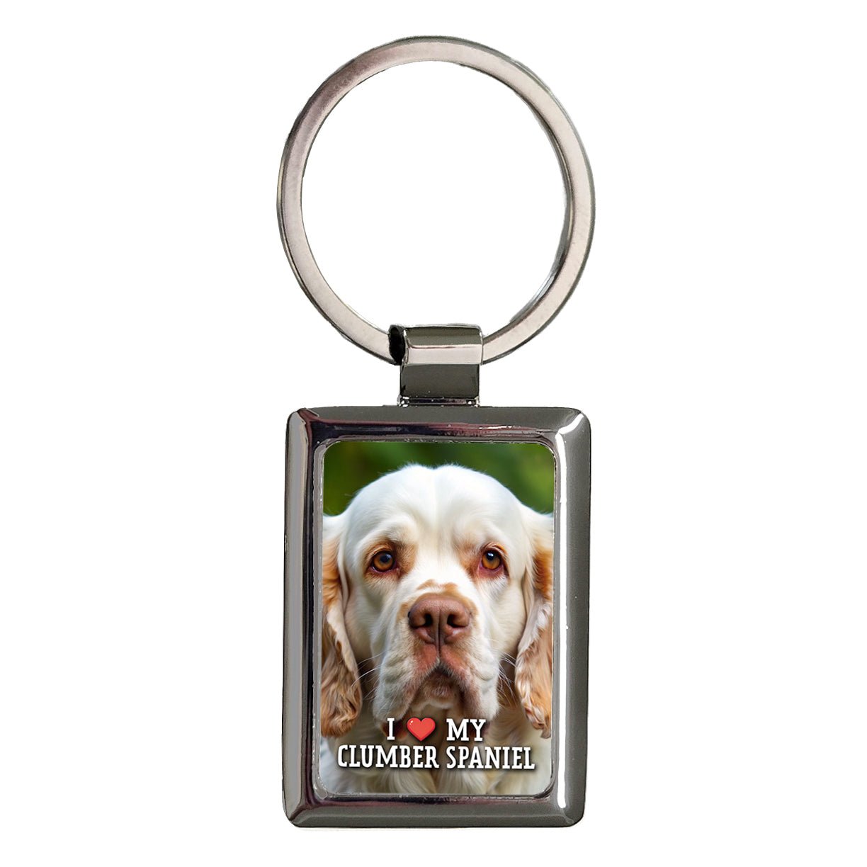 I Love My Clumber Spaniel Dog Heart Rectangle Metal Keychain