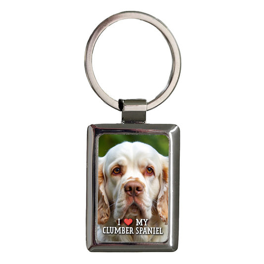 I Love My Clumber Spaniel Dog Heart Rectangle Metal Keychain