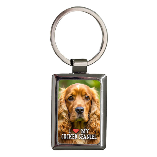 I Love My Cocker Spaniel Dog Heart Rectangle Metal Keychain