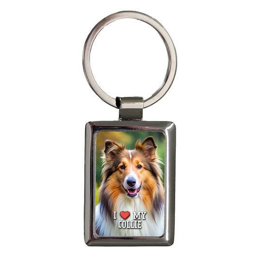 I Love My Collie Dog Heart Rectangle Metal Keychain