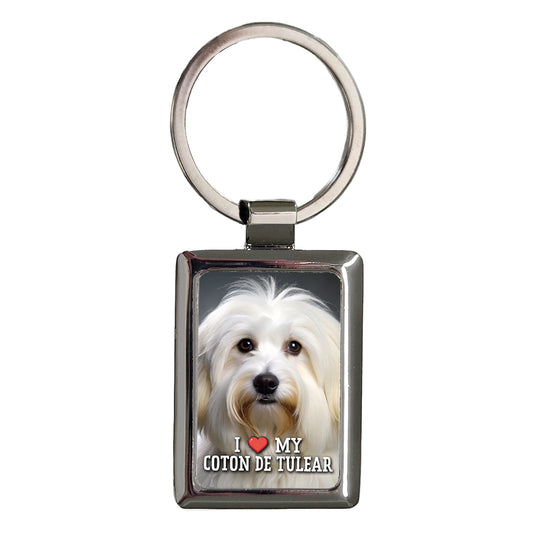 I Love My Coton De Tulear Dog Heart Rectangle Metal Keychain