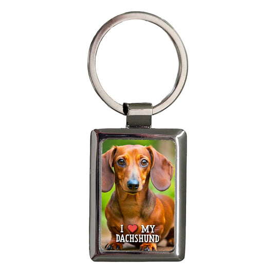 I Love My Dachshund Dog Heart Rectangle Metal Keychain
