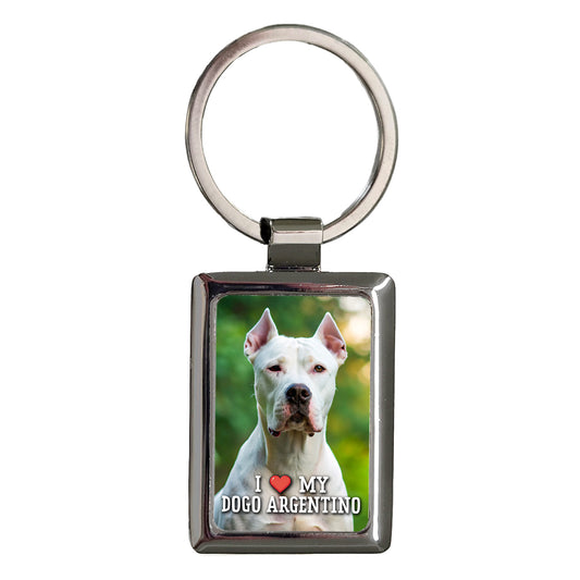 I Love My Dogo Argentino Dog Heart Rectangle Metal Keychain