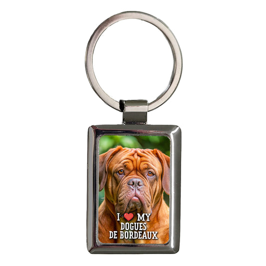 I Love My Dogues De Bordeaux Dog Heart Rectangle Metal Keychain