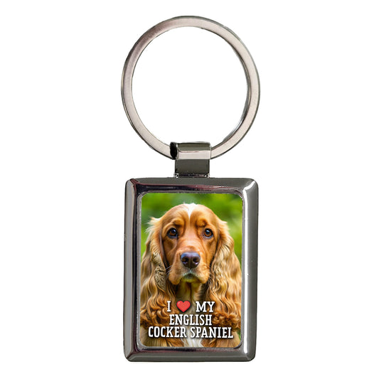 I Love My English Cocker Spaniel Dog Heart Rectangle Metal Keychain