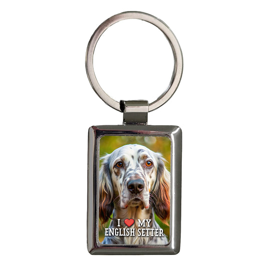 I Love My English Setter Dog Heart Rectangle Metal Keychain