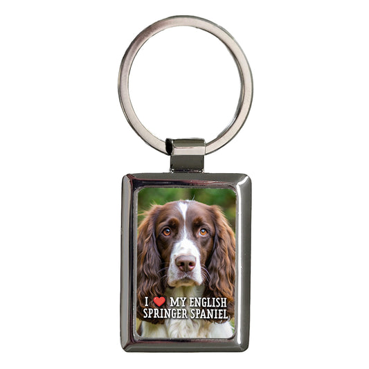 I Love My English Springer Spaniel Dog Heart Rectangle Metal Keychain
