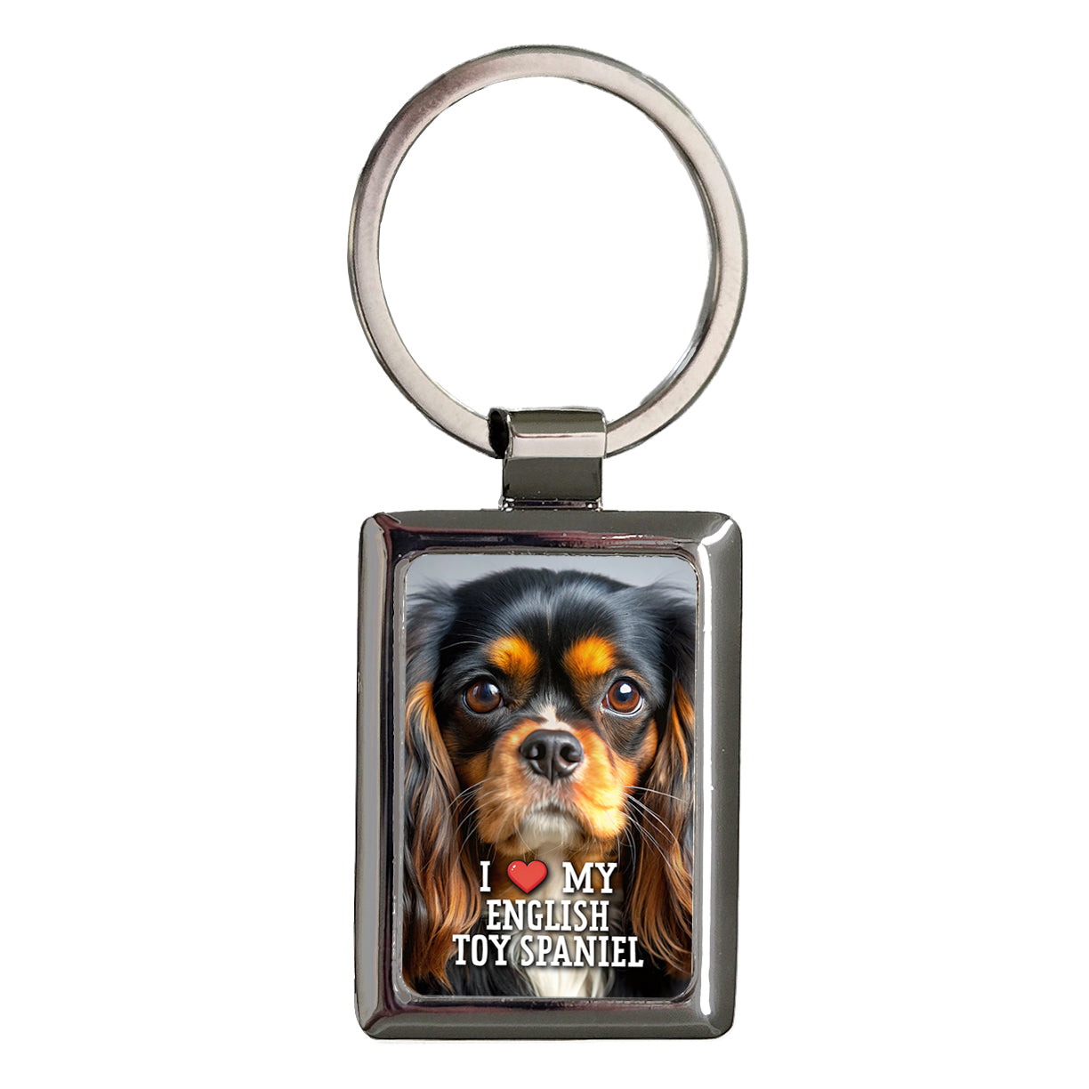 I Love My English Toy Spaniel Dog Heart Rectangle Metal Keychain