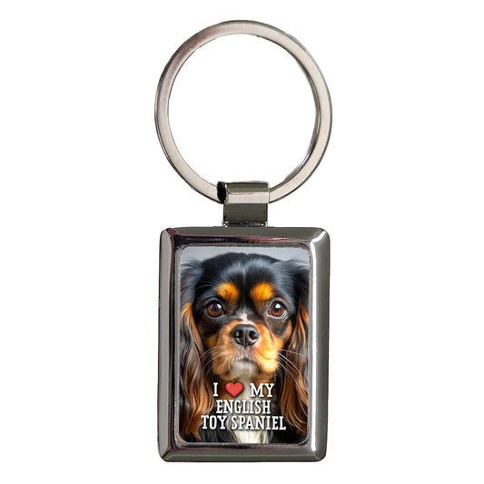 I Love My English Toy Spaniel Dog Heart Rectangle Metal Keychain