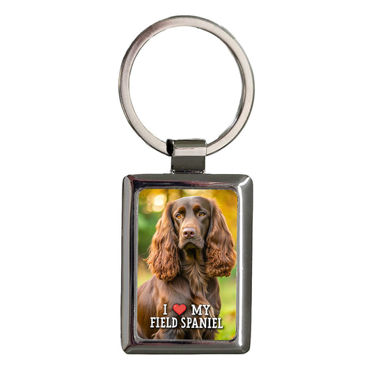 I Love My Field Spaniel Dog Heart Rectangle Metal Keychain