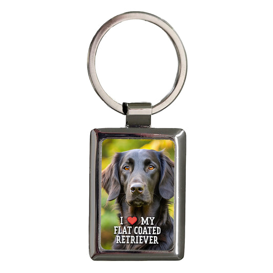 I Love My Flat Coated Retriever Dog Heart Rectangle Metal Keychain