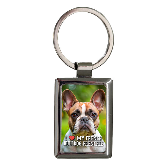 I Love My French Bulldog Frenchie Dog Heart Rectangle Metal Keychain
