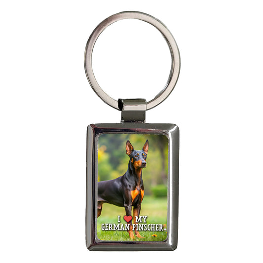 I Love My German Pinscher Dog Heart Rectangle Metal Keychain