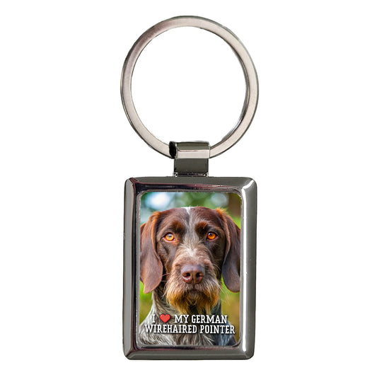 I Love My German Wirehaired Pointer Dog Heart Rectangle Metal Keychain