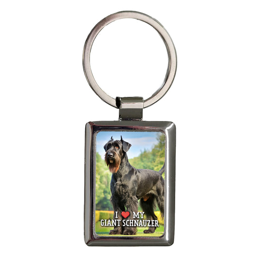 I Love My Giant Schnauzer Dog Heart Rectangle Metal Keychain