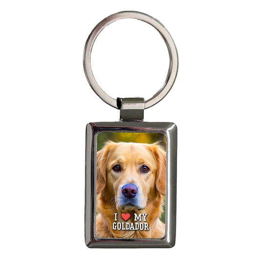 I Love My Goldador Dog Heart Rectangle Metal Keychain