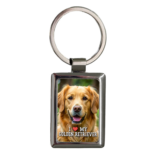 I Love My Golden Retriever Dog Heart Rectangle Metal Keychain