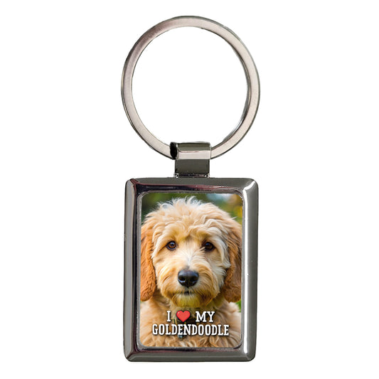 I Love My Goldendoodle Dog Heart Rectangle Metal Keychain