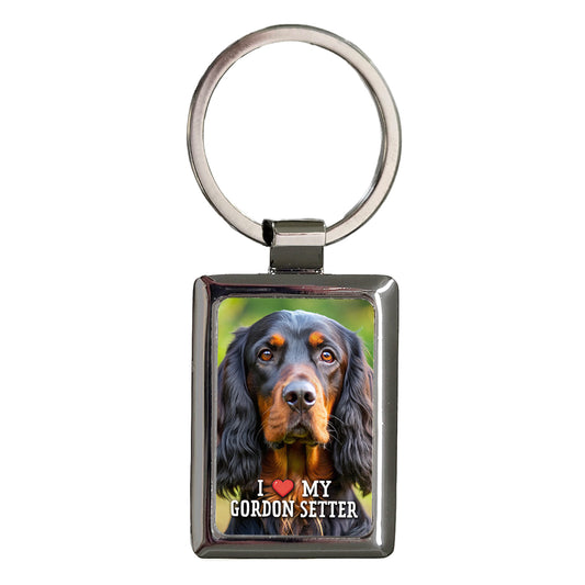I Love My Gordon Setter Dog Heart Rectangle Metal Keychain