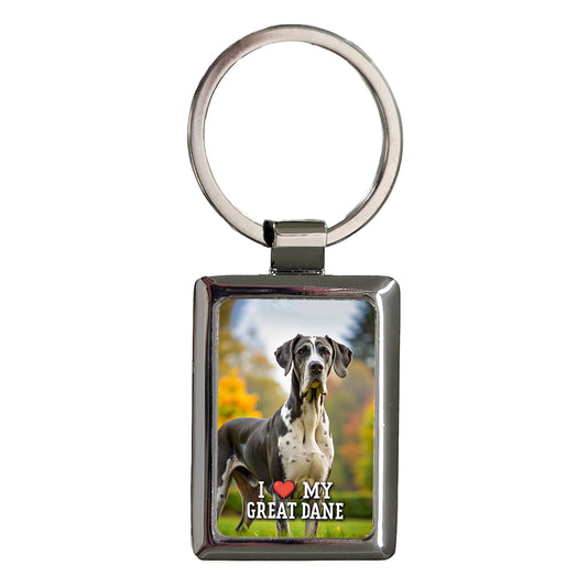 I Love My Great Dane Dog Heart Rectangle Metal Keychain