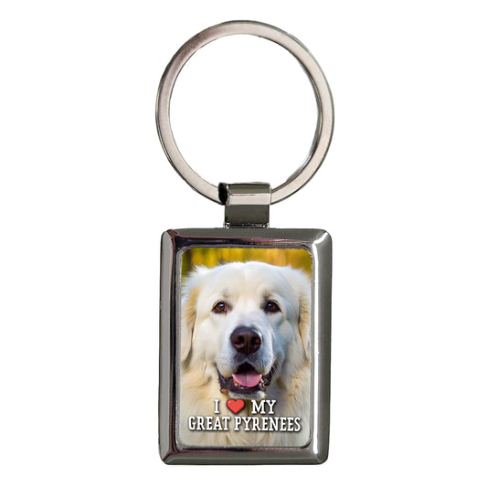 I Love My Great Pyrenees Dog Heart Rectangle Metal Keychain