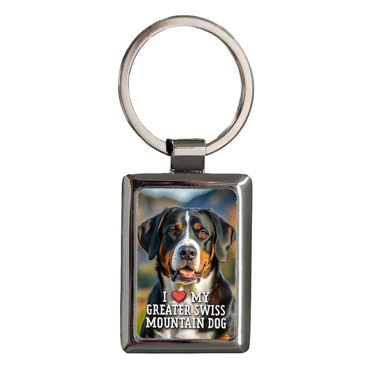 I Love My Greater Swiss Mountain Dog Heart Rectangle Metal Keychain
