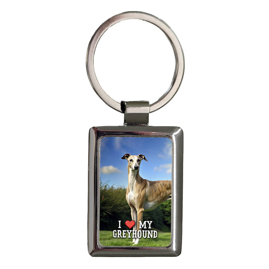 I Love My Greyhound Dog Heart Rectangle Metal Keychain
