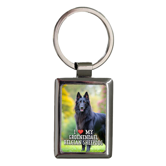 I Love My Groenendael Belgian Sheepdog Dog Heart Rectangle Metal Keychain