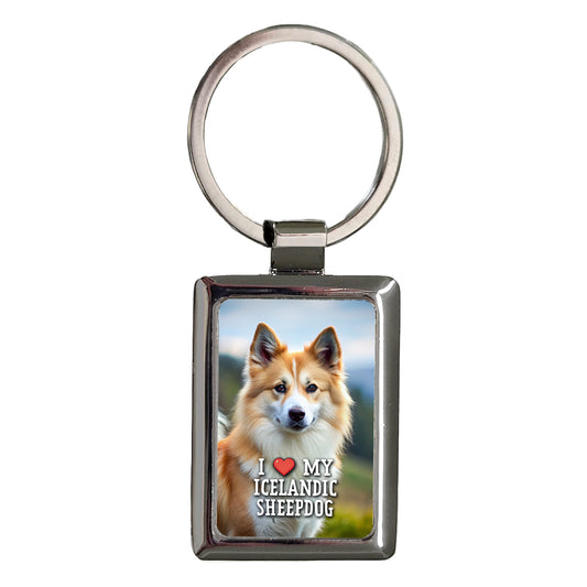 I Love My Icelandic Sheepdog Dog Heart Rectangle Metal Keychain