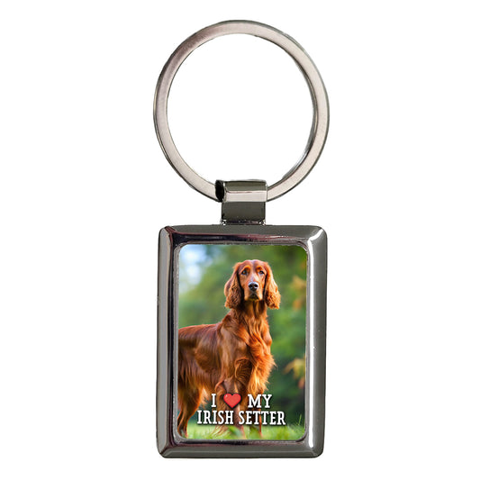 I Love My Irish Setter Dog Heart Rectangle Metal Keychain