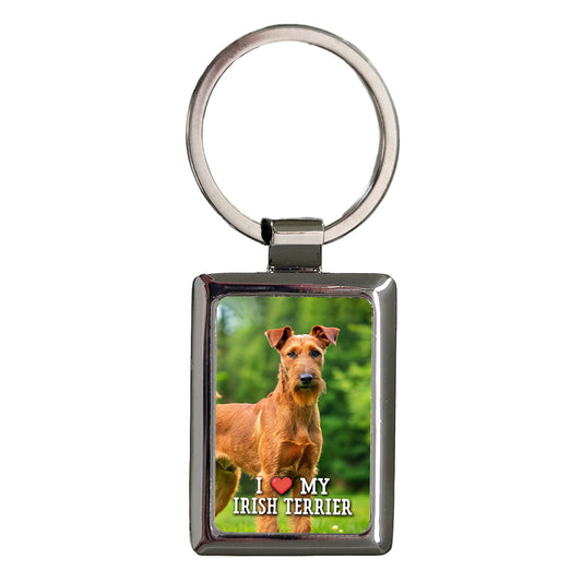 I Love My Irish Terrier Dog Heart Rectangle Metal Keychain