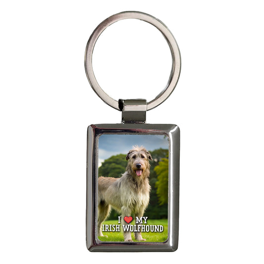 I Love My Irish Wolfhound Dog Heart Rectangle Metal Keychain