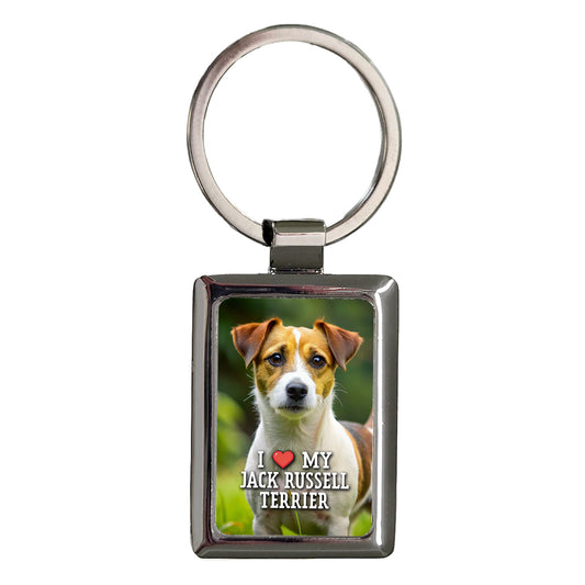 I Love My Jack Russell Terrier Dog Heart Rectangle Metal Keychain