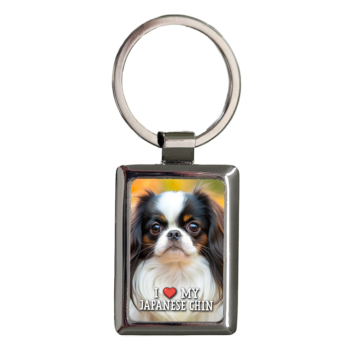 I Love My Japanese Chin Dog Heart Rectangle Metal Keychain