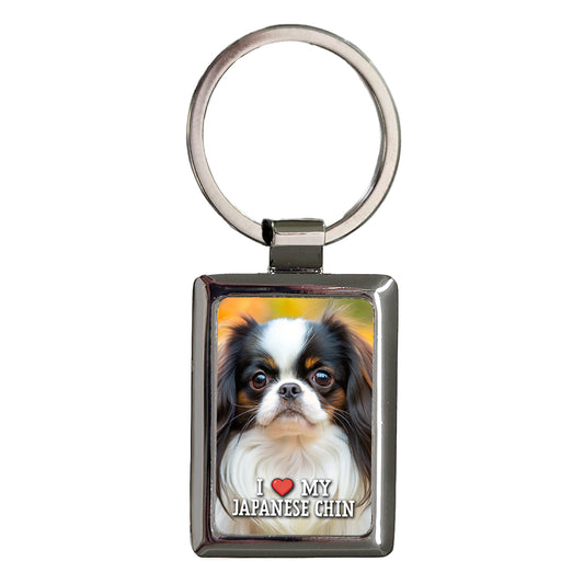 I Love My Japanese Chin Dog Heart Rectangle Metal Keychain