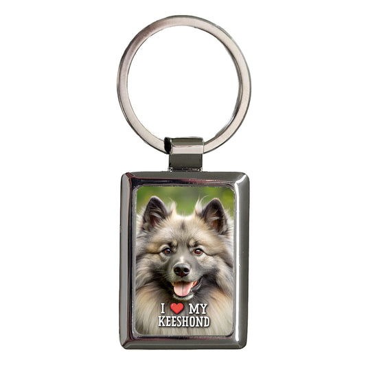 I Love My Keeshond Dog Heart Rectangle Metal Keychain