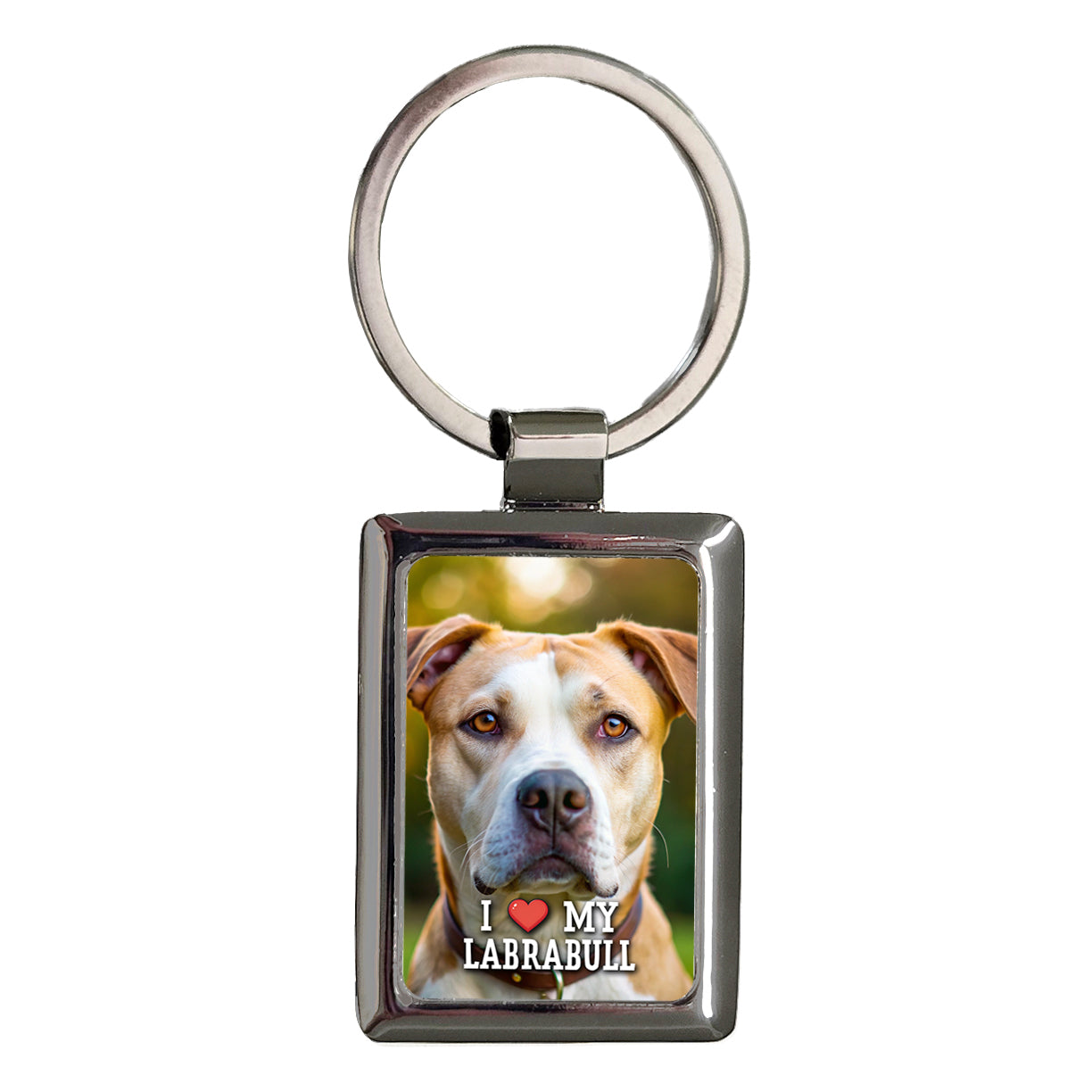 I Love My Labrabull Dog Heart Rectangle Metal Keychain