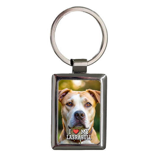 I Love My Labrabull Dog Heart Rectangle Metal Keychain