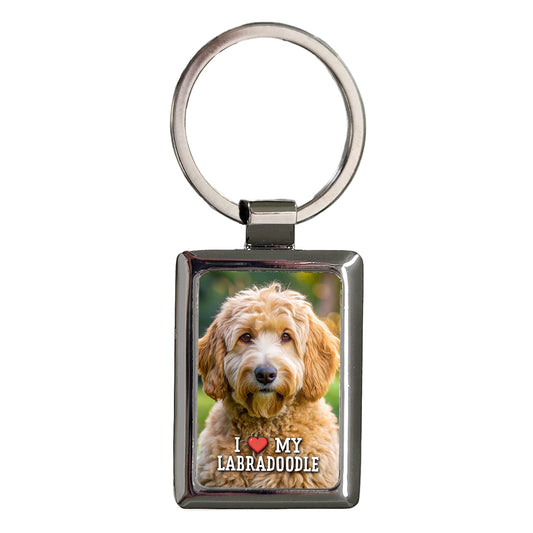 I Love My Labradoodle Dog Heart Rectangle Metal Keychain