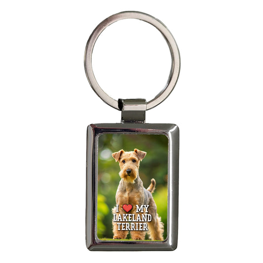 I Love My Lakeland Terrier Dog Heart Rectangle Metal Keychain