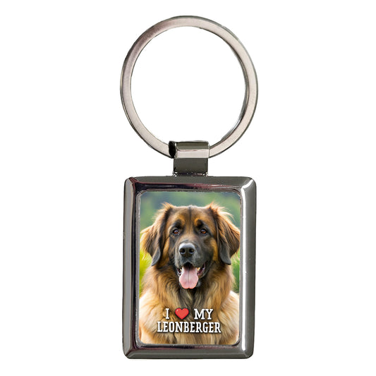 I Love My Leonberger Dog Heart Rectangle Metal Keychain