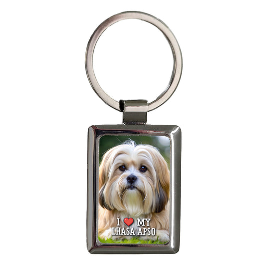 I Love My Lhasa Apso Dog Heart Rectangle Metal Keychain