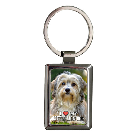 I Love My Little Lion Dog Heart Rectangle Metal Keychain