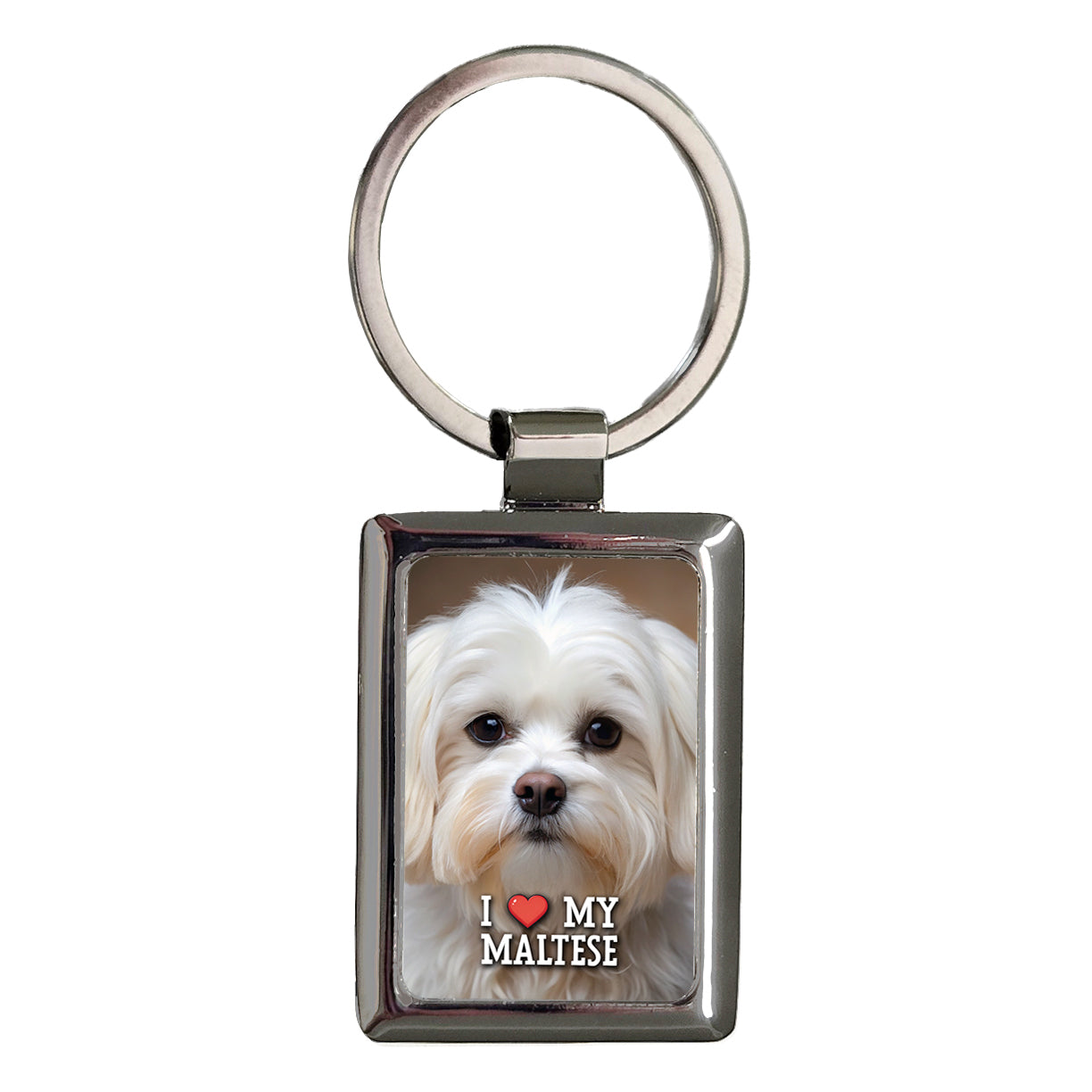 I Love My Maltese Dog Heart Rectangle Metal Keychain
